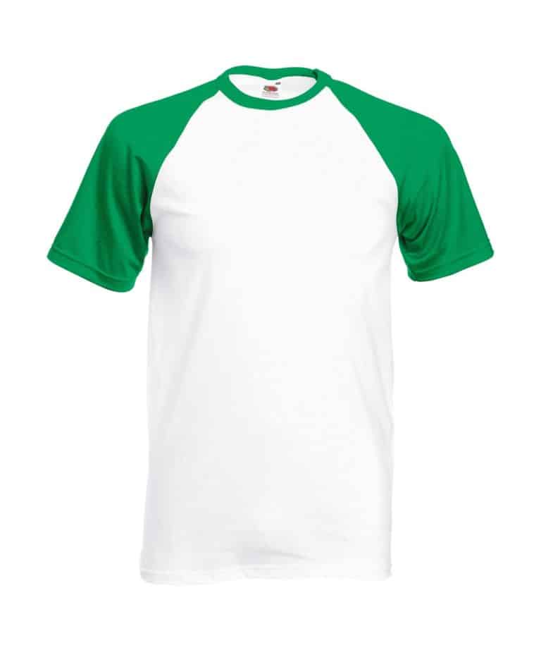 fruit of the loom ss31 contrast baseball t shirt white kelly green