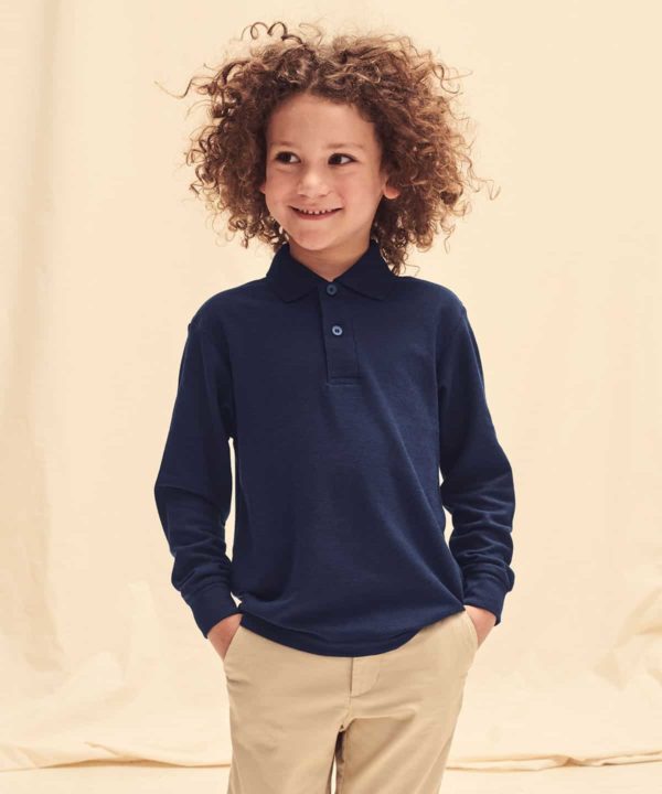 fruit of the loom ss45b kids long sleeve polycotton pique polo lifestyle