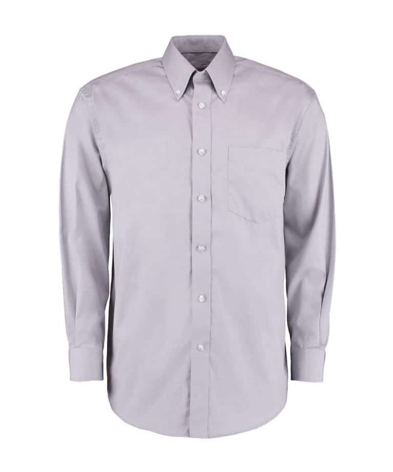 kustom kit k105 classic long sleeve premium oxford shirt silver grey