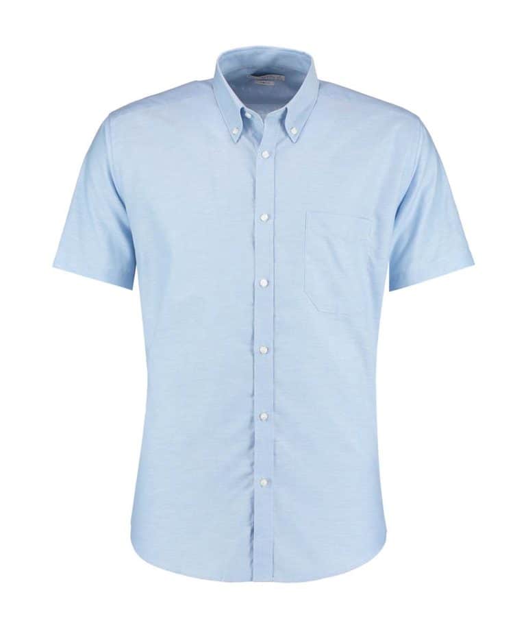 kustom kit k183 slim short sleeve workwear oxford shirt light blue