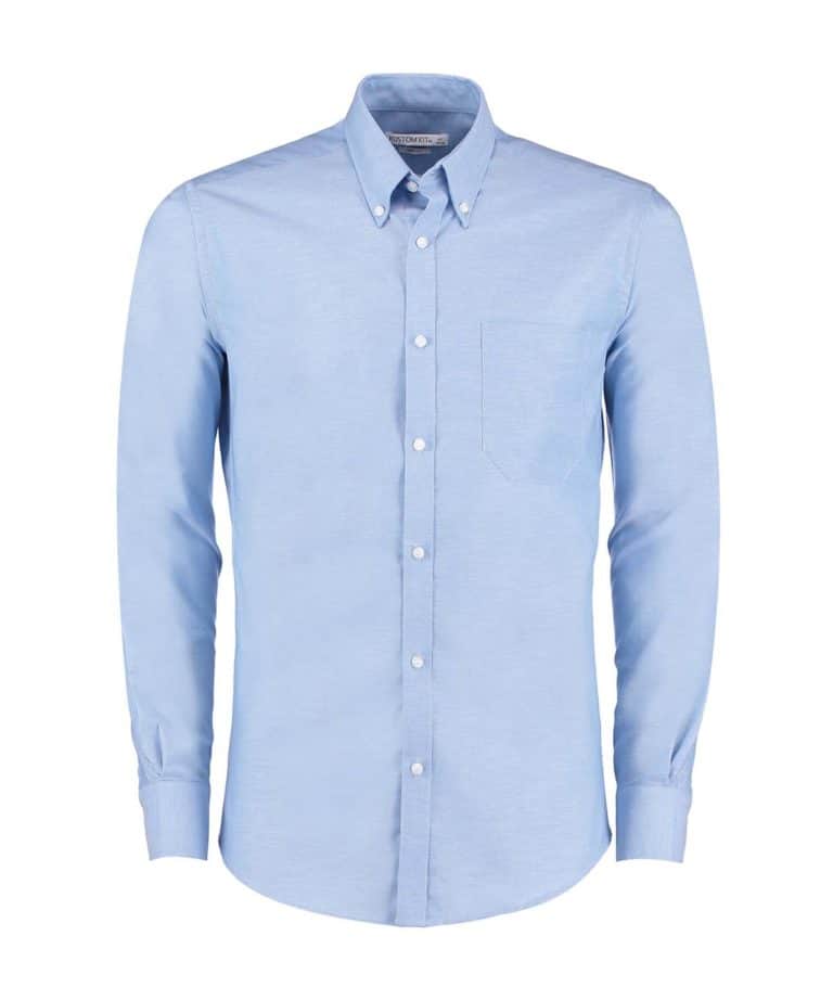 kustom kit k184 slim long sleeve workwear oxford shirt light blue