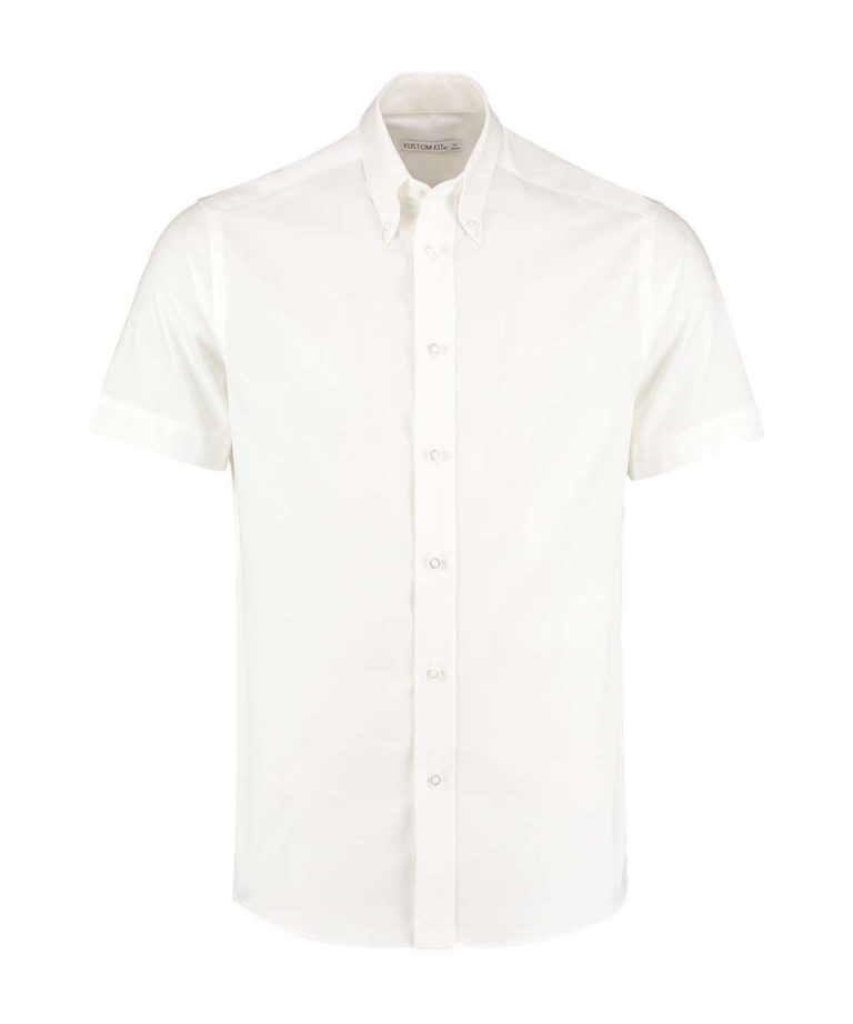 kustom kit k187 tailored short sleeve premium oxford shirt white