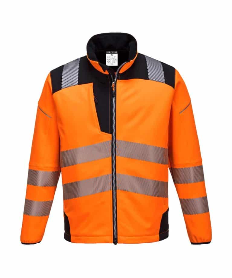 portwest pw1011 pw3 hi vis softshell jacket orange black