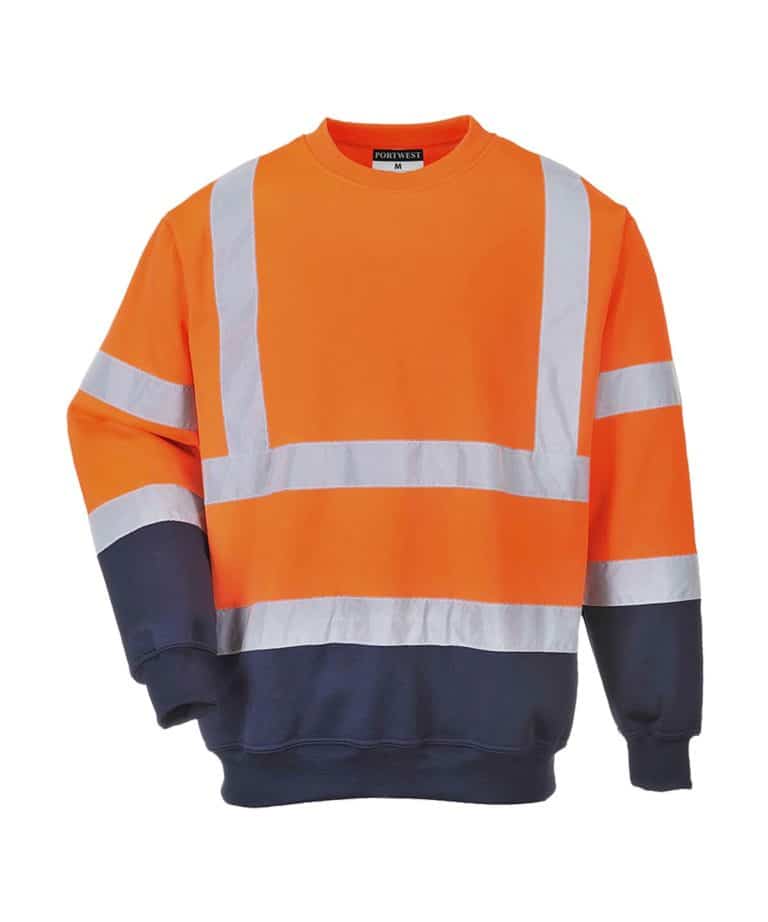 portwest pw668 hi vis two tone sweatshirt orange navy