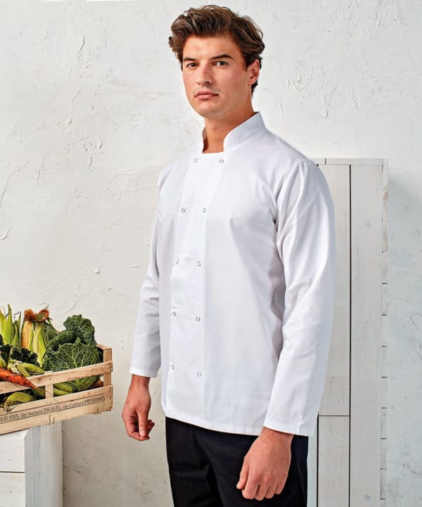 premier pr665 long sleeve chefs jacket lifestyle (1)