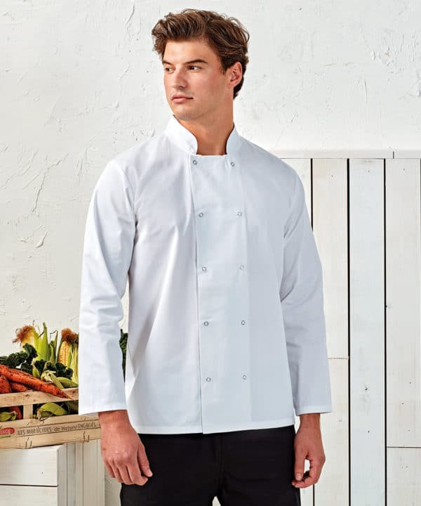 premier pr665 long sleeve chefs jacket lifestyle (2)