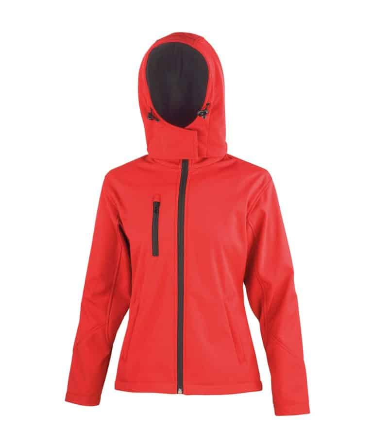 result rs230f ladies core hooded softshell jacket red black