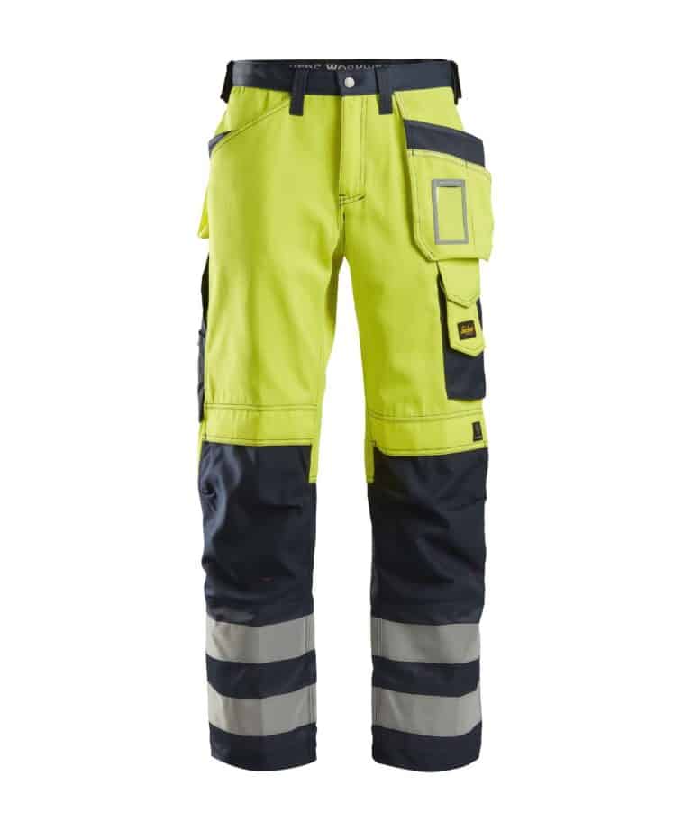 snickers 3233 hi vis holster pockets trousers class 2 hi vis yellow navy