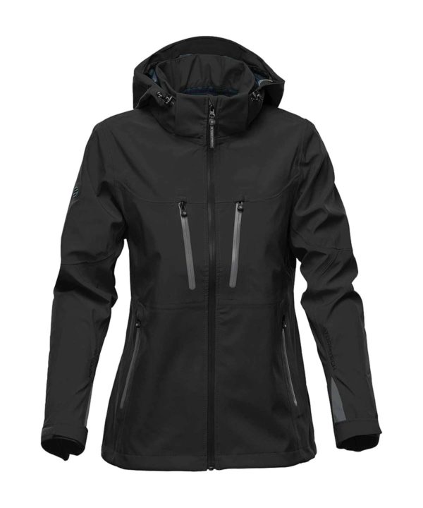 stormtech xb3w ladies patrol hooded softshell jacket black carbon
